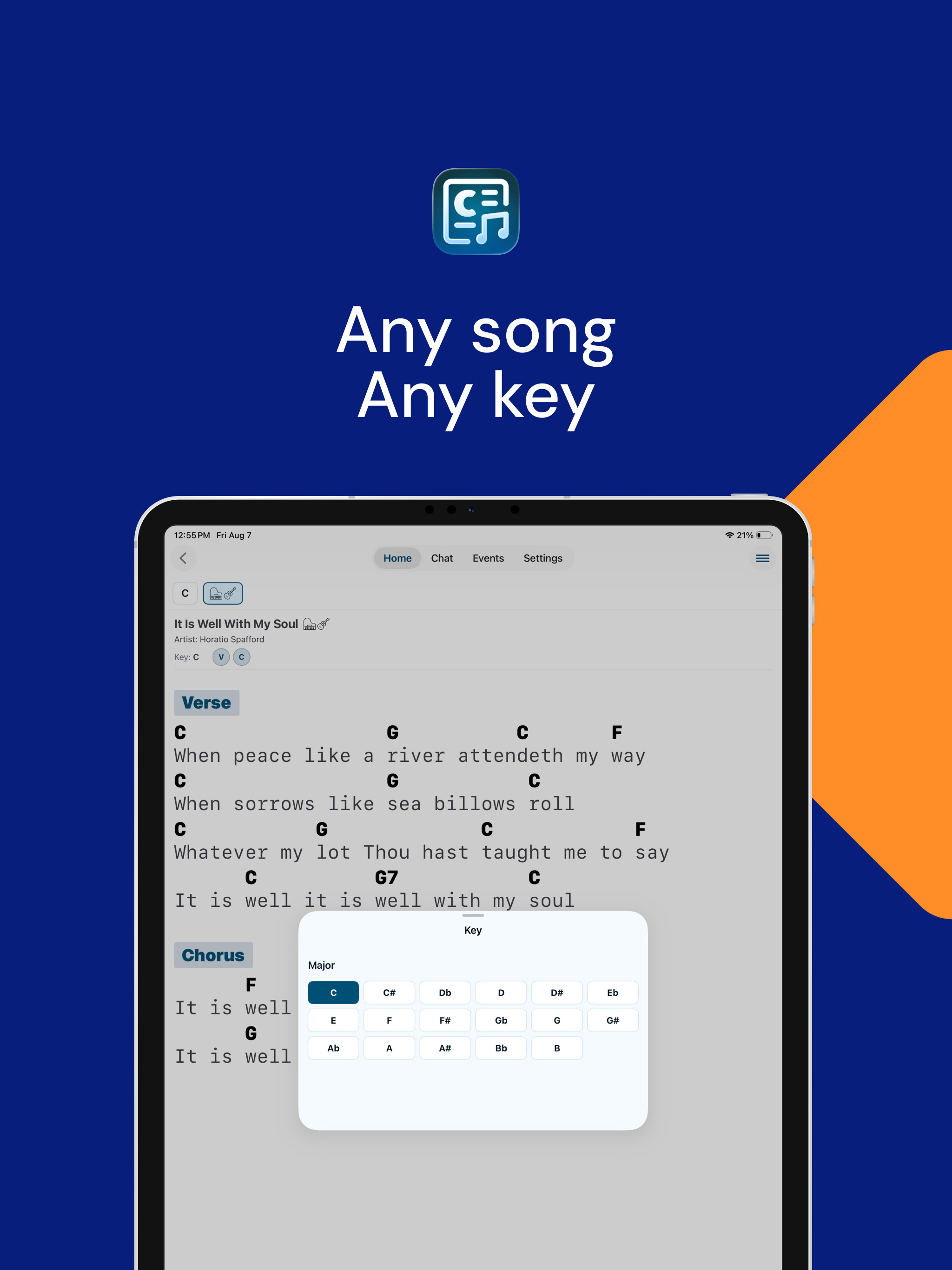 ChordChange on iPad — transpose any song to any key