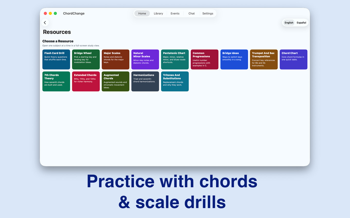 Practice with chord and scale drills on Mac